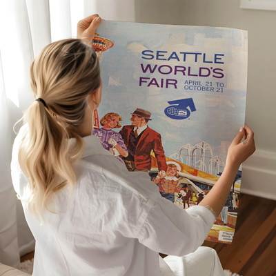 Artist's rendering of the 1962 Seattle World's Fair in a tourist brochure Stock Photo