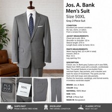 Jos. A. Bank 2-Piece Suit Mens 50XL Gray 100 Wool Business Formal Wedding