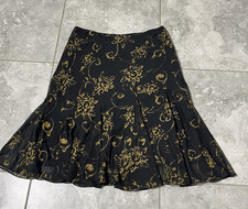 Ralph Lauren LRL Chiffon Black Floral Pleated Ruffle Pull On Skirt Fairy Boho L