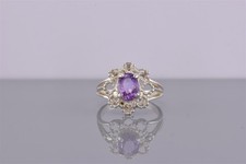 Sterling Silver Oval Purple Amethyst Dotted Framed Openwork Band Ring 925 Sz: 7
