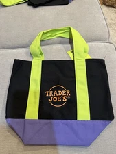 Limited Trader Joe's Mini Halloween Black Green Canvas Tote Bag - In Hand