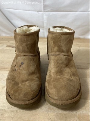 UGG Classic Mini II Chestnut Brown Suede Shearling Ankle Boots Size 7