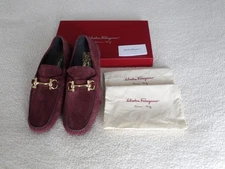 New in box SALVATORE FERRAGAMO PARIGI 20 Wine Suede Men Loafers Size 10.5 E