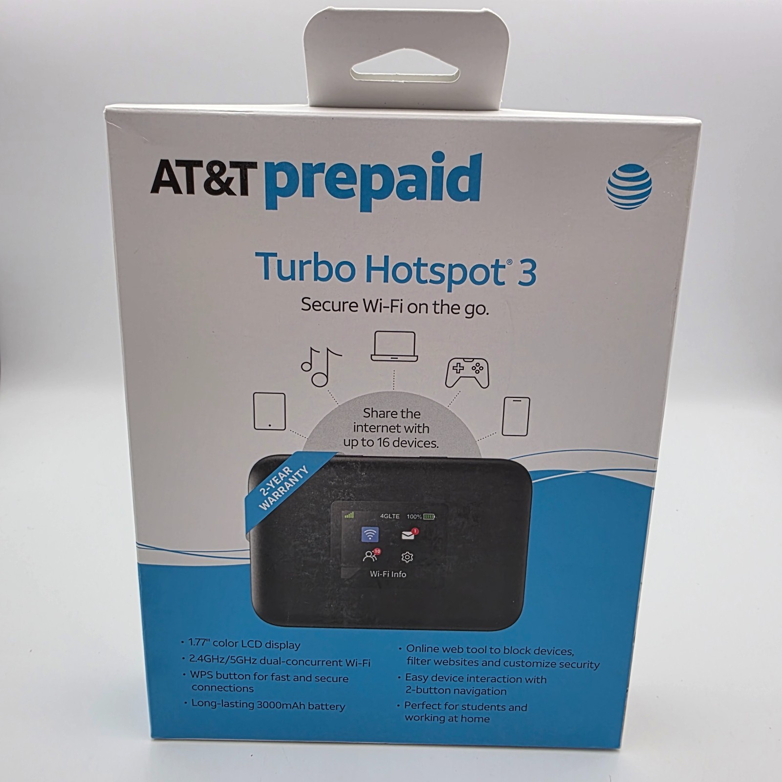 AT&T Turbo Hotspot 3 256 MB Black Prepaid Hotspot Connects Up to 16 ...