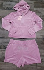 Juicy Couture Bling Velour Tracksuit Hoodie  Shorts Dewberry Pink Sz L