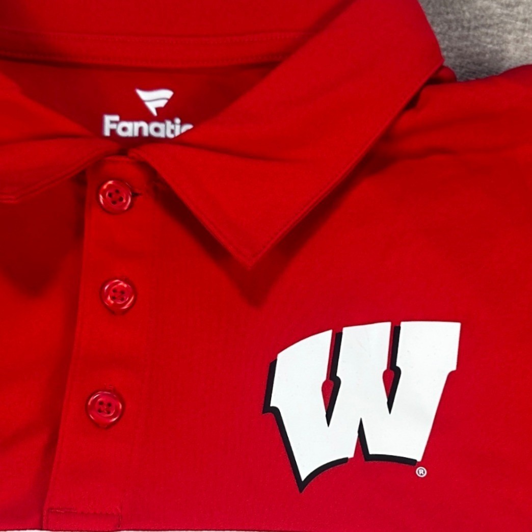 Wisconsin Badgers Fanatics Mens Large Split Color Block Polo Red Gray NCAA Shirt image 7