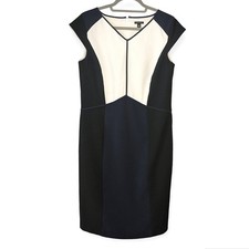 Ann Taylor Navy Black Ivory Color Block Sheath Dress 12