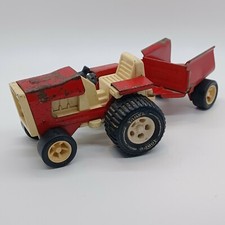 VNTG TONKA Farm Tractor With Trailer Red And White Metal Plastic Toy Collectors