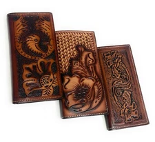 MEN'S WESTERN COWBOY WALLET GENUINE LEATHER LONG BI FOLD TALL RODEO WALLET