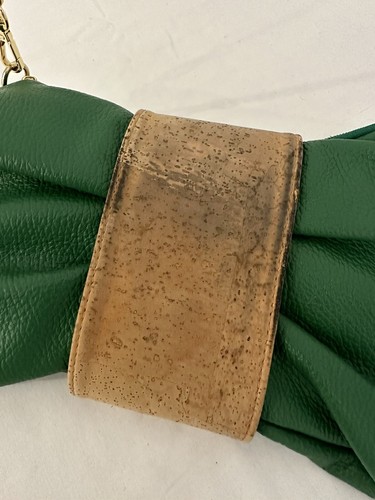 Vera Pelle MAMOI Green Genuine Italian Leather Cork Stripe Crossbody Handbag - Picture 5 of 13