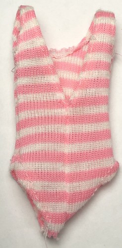 Costume da bagno vintage Barbie clone fashion doll rosa bianco a righe - Foto 2 di 4