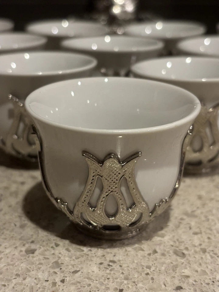 Juego de tazas de té turco café porcelana metal 10 personas Foto 3 de 4