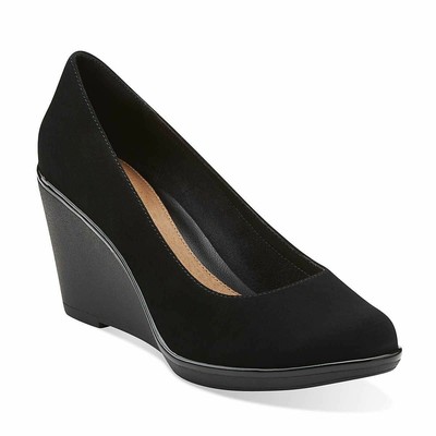 clarks black suede wedges