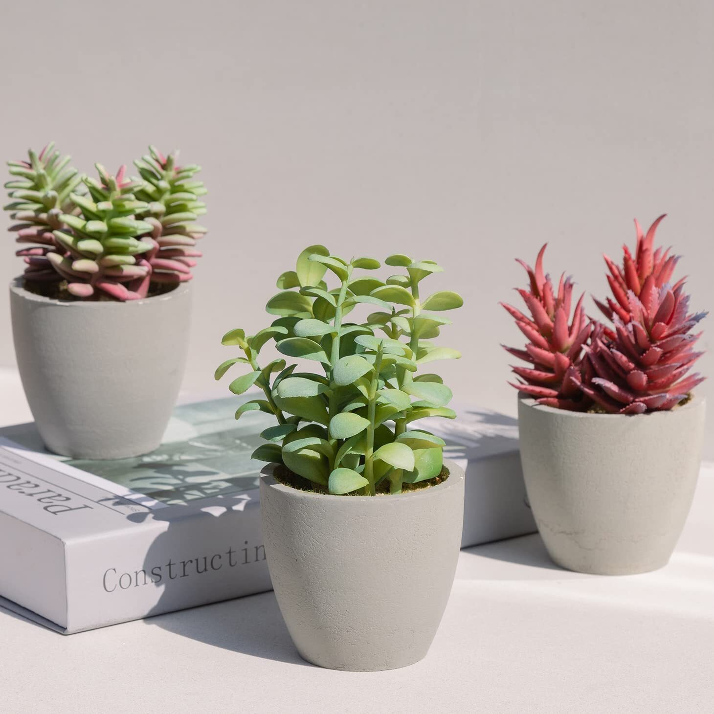 3 Pack Realistic Faux Succulent Plants in Decorative Pots with Flowers-image
