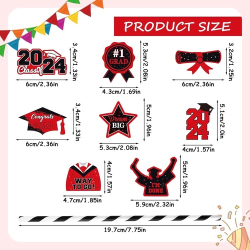 24 Pcs Graduation Paper Straws, Graduation Straws 2024, Striped Straws - Picture 5 of 28