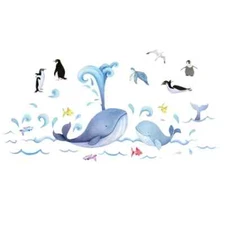 1 Sheet 17" x 11" Decorative Penguin Whale Marine Animal Sticker Removable Kids