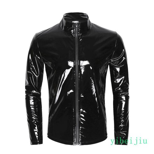 Sexy Mens Autumn Coats Stand Collar PVC Jacket Large Size Overcoat Full Zip 2025 - Picture 2 of 8