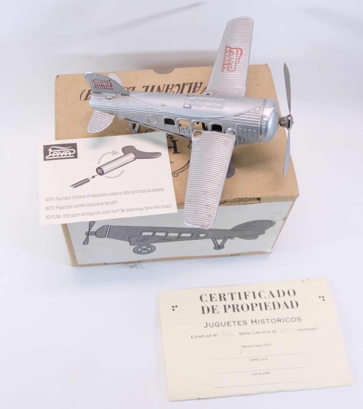 Avion Junkers 1930 PAYA - Tin Toy, Boîte Et Clé - Espagne, Occasion