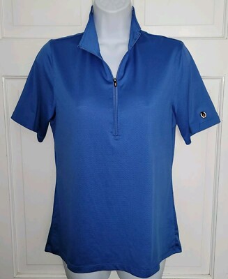 KERRITS blue Poly 1/2 Zip Back Stripe Perforated Equestrian Horse Riding Top. M