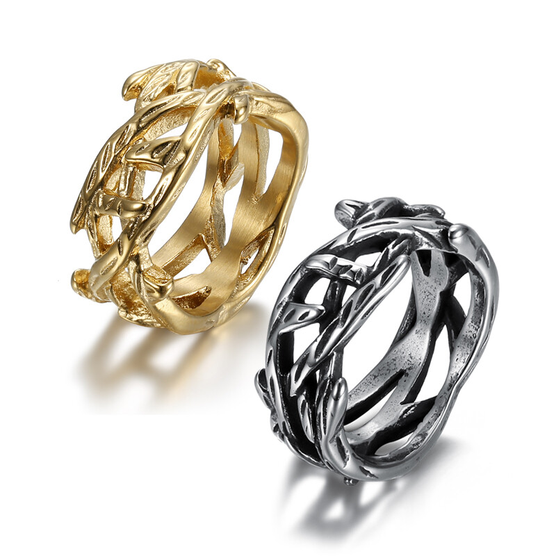 Hiphop Punk Stainless Steel Olivia Branch Twisted Band Rings Mens
