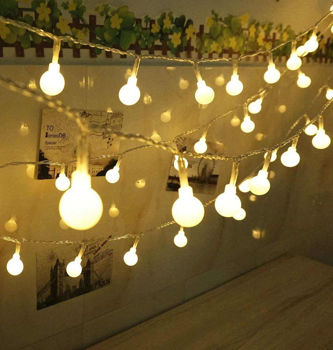10M 20M Mains Powered Warm White Ball LED String Fairy Lights Indoor Outdoor UK