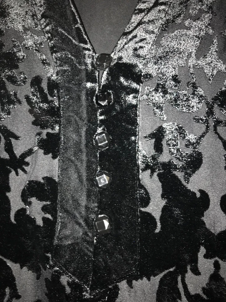 JM Collection Sz 14 Black Velvet Burnout Floral Blouse Tunic Lined Pullover - Image 3 of 4