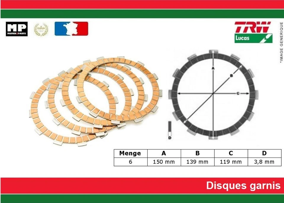 Jeu 7 Disque garnis d'embrayage MCC122-6 HONDA XLV 750 R 1983-1986 - Photo 1/1