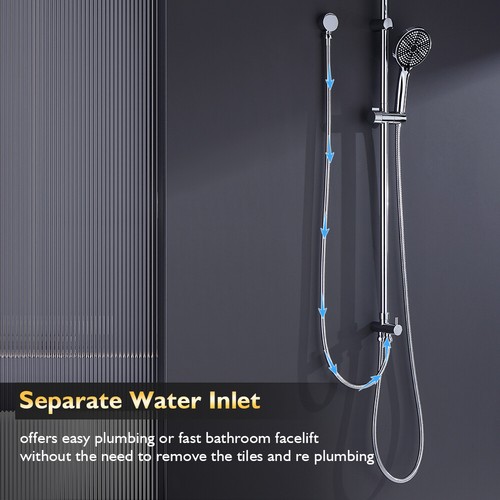 Decaura Chrome 10" Rain Shower Head Set Sliding Rail Hose with 3-Mode handheld - Picture 12 of 15