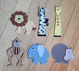 NEW   Set of 6    ZOO ANIMALS  Chipboards   Scrapbooking  Crafts  Lion  Zebra 