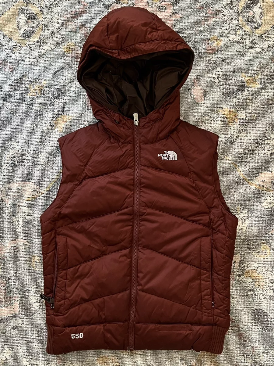Vintage Hooded The North Face Burgundy Down Puffer Vest 550 Women's Medium M