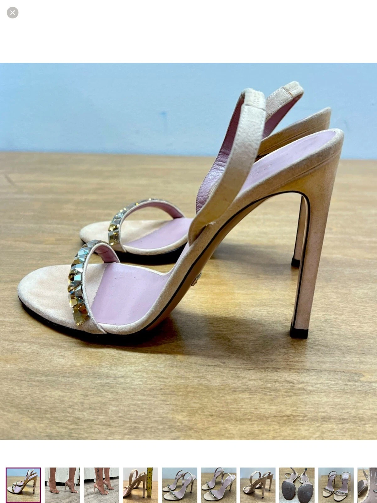 gucci talons sandales slingback chaussures strass cristal bling 6,5 36,5