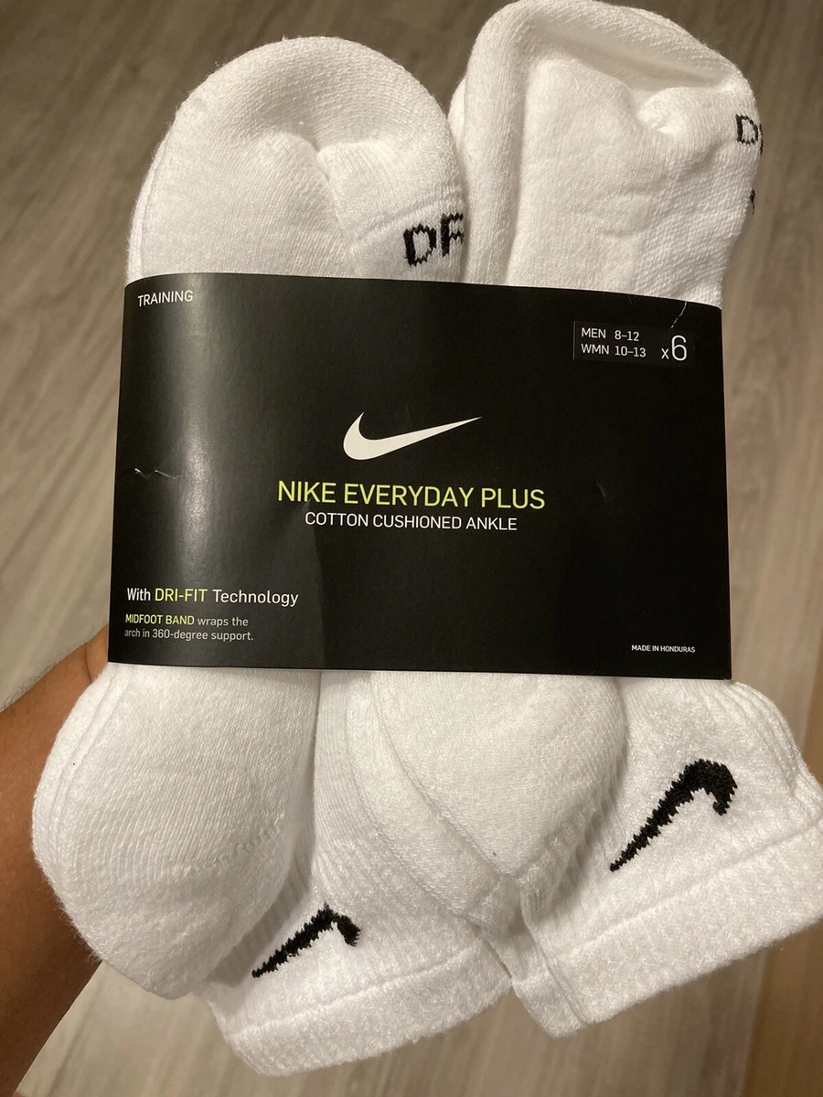 Nike Men's Cotton Cushion Quarter Socks 6 Pairs White Size 8-12