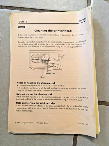 SONY PICTURE STATION DIGITAL PHOTO PRINTER DPP-FP30 W/PAPER, CHARGERS, & MANUALS - Picture 8 of 12