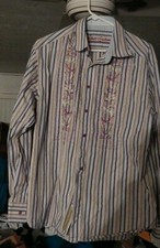 ROBERT GRAHAM STRIPED FLOWERS BUTTON FRONT LS SHIRT SIZE LARGE 4 BELT BUCKLES