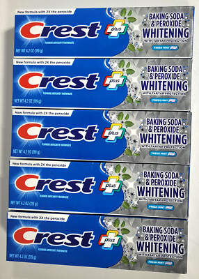 Lot of 5 Crest Baking Soda & Peroxide Whitening Toothpaste 4.2 oz Fresh Mint