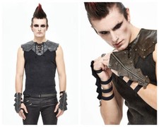 Steampunk Rpck Armor Style Adjusted Ribbons Skull Pendant Men Leather Gloves
