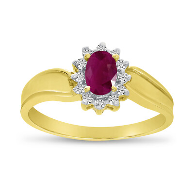 Ring 10 Karat Gelbgold ovaler Rubin und Diamant