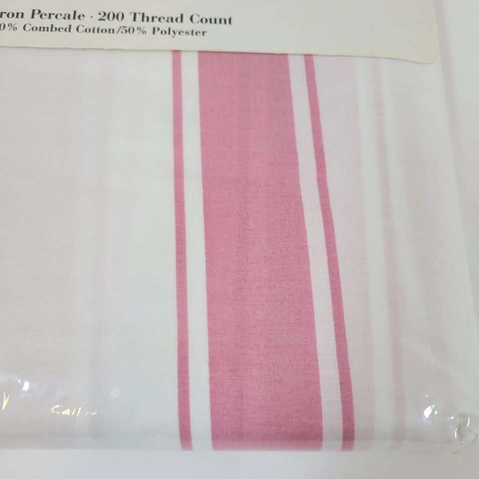 Новый винтажный Celebration Stevens Twin плоский лист розовый белые полосы 200 нитей - Изображение 3 из 4