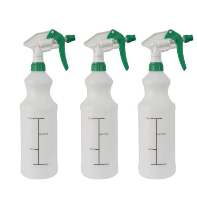  Plastic Spray Bottles (3-Pack) 32oz Squirt Bottles for All Cleaning Solutions