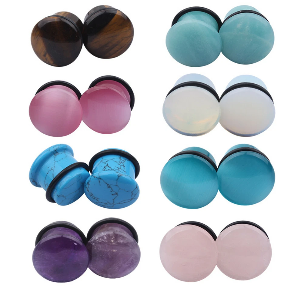 Round Ear Tunnel Stretching Kit Ear Expander Amethyst Obsidian Natural Stone - Image 3 of 4