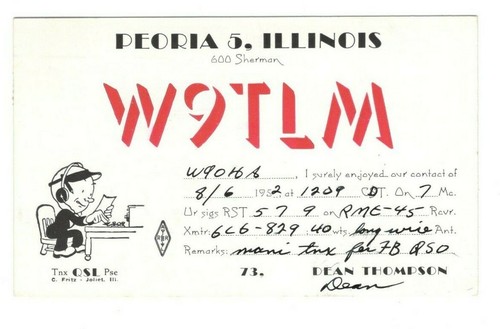 CB HAM RADIO QSL CARD Peoria Illinois 1950's Postcard EB132 