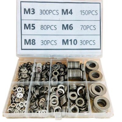 660 Pieces of 304 Stainless Steel Washers Flat Washer Assortment Kit 6 Sizes New