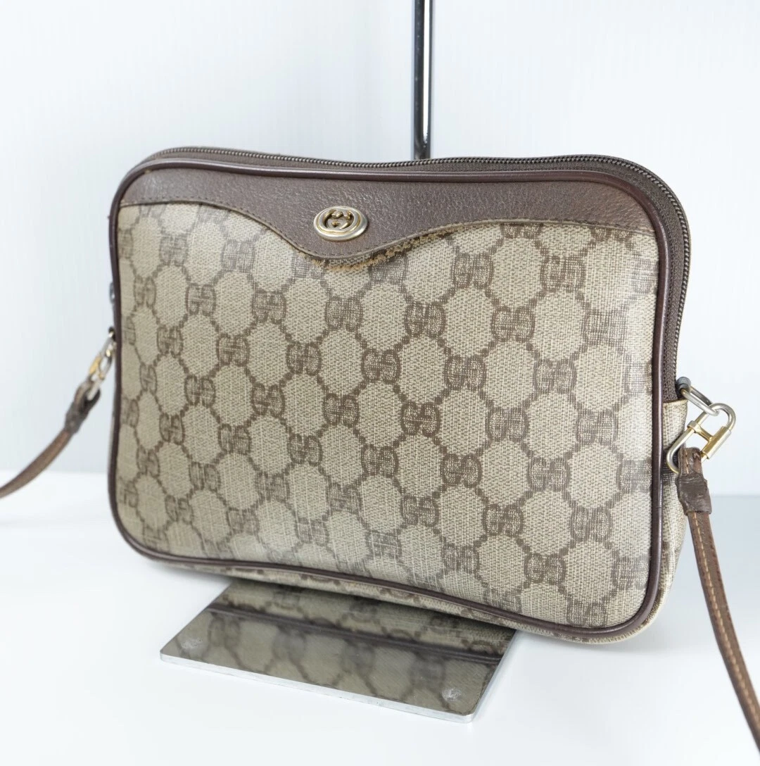 Sac bandoulière Gucci vintage cuir PVC GG Supreme marron