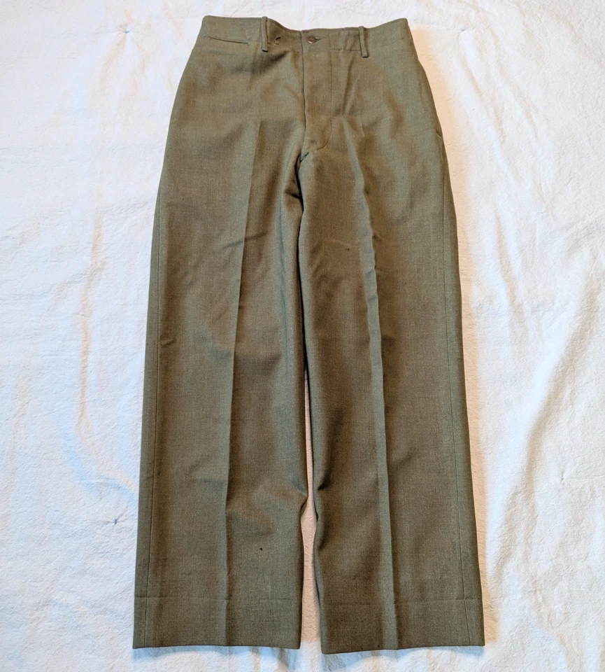 Pantalón Mosca Botón Lana Pesado Heritage Verde Militar De Colección Años 50 30 Foto 2 de 4