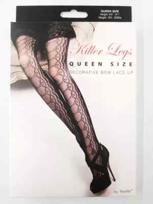 Yelete Killer Legs Fishnet Pantyhose Stocking Decorative Bow Lace Up Size Queen