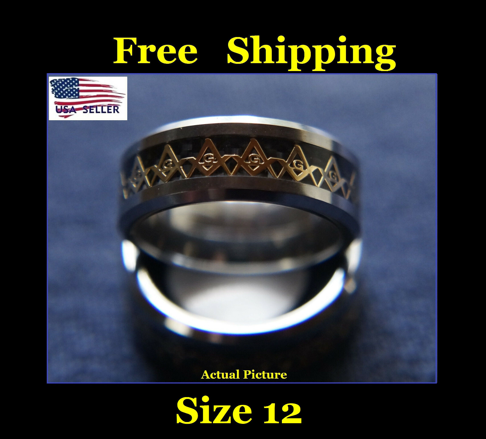 Masonic G Pillar Stainless Steel Men's Ring - Freemason Symbol Ring Sizes 8-13