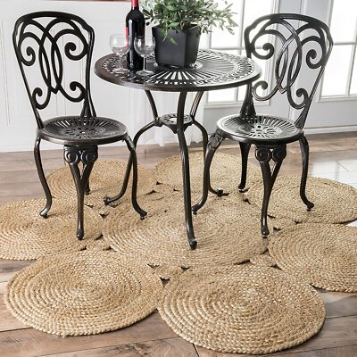 Rug 100% Natural Jute Reversible Braided Style Carpet Modern Entryway Area Rug