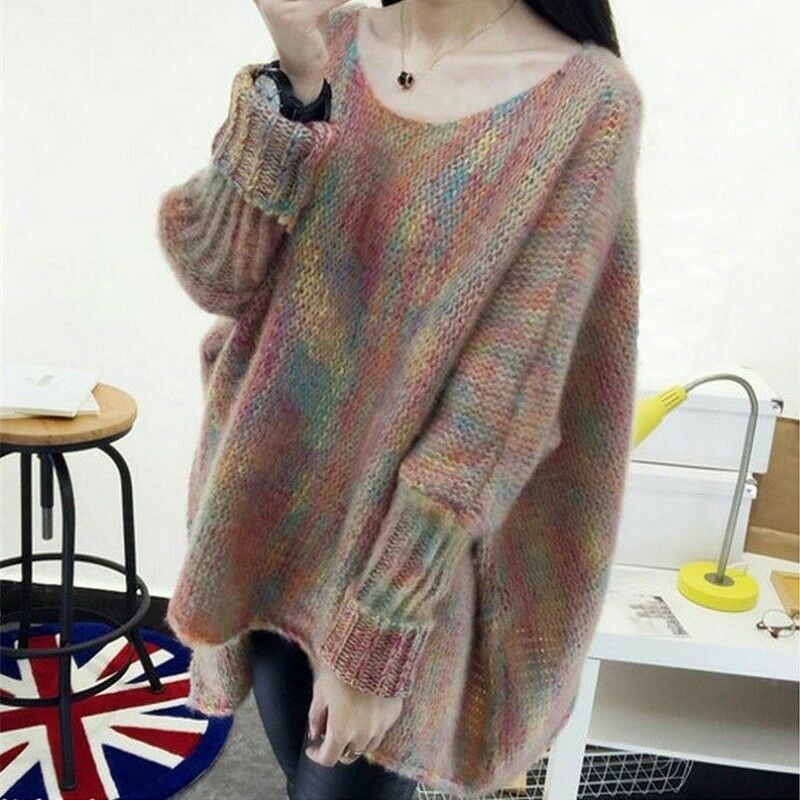 Women Pullover Cape Sweater Long Bat Sleeve Loose Casual Knitted Winter Warm Top