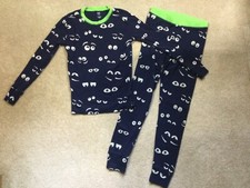 GUC Gap Kids 12 Boys L/S Halloween Glow in Dark Monster Eyes Blue Pajamas PJs