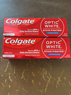 Two Colgate Optic White with Baking Soda Toothpaste 4.2 oz Clean Mint Exp 8/26